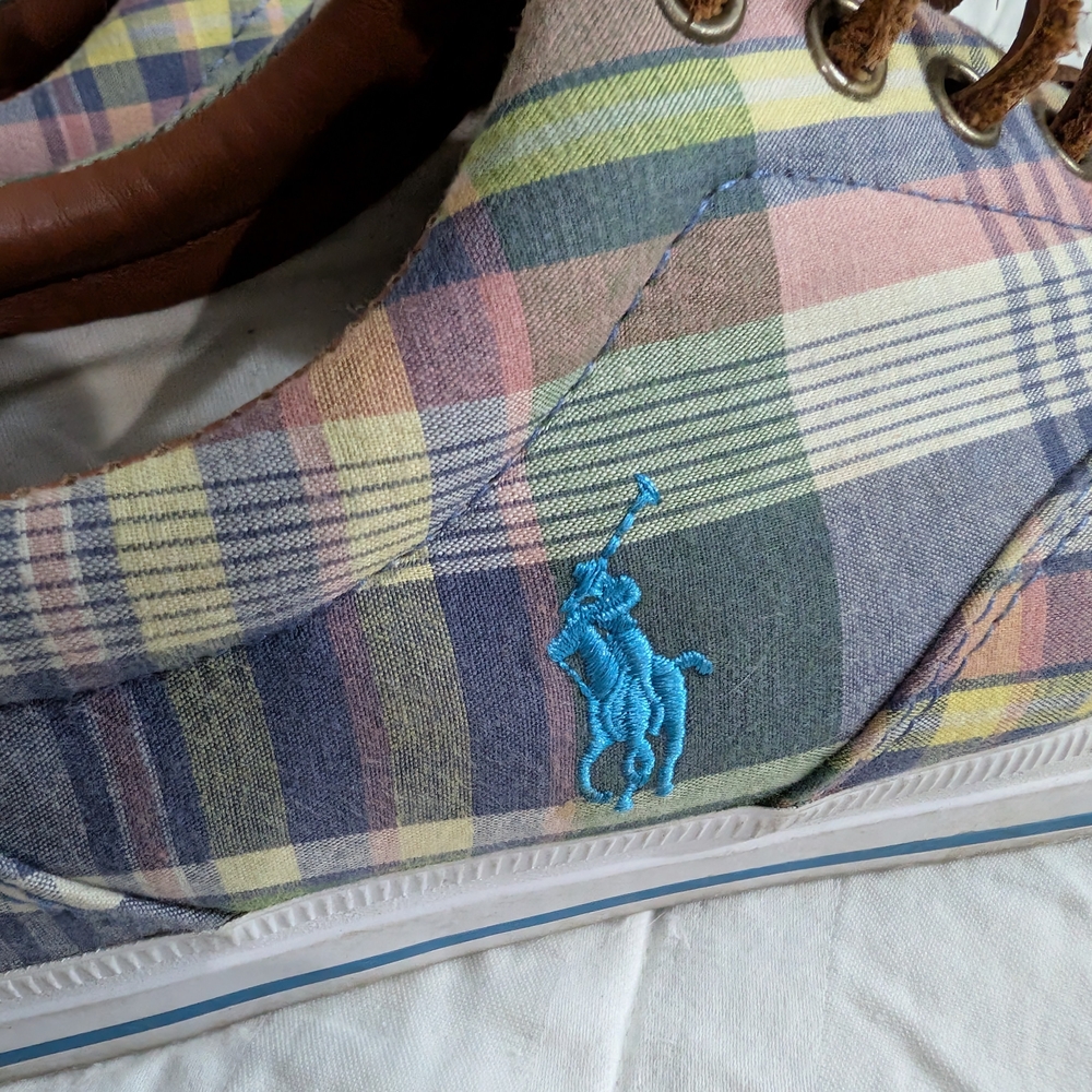 Vintage Preppy Polo by Ralph Lauren Vaughn Sneaker In Madras. Gently Loved.